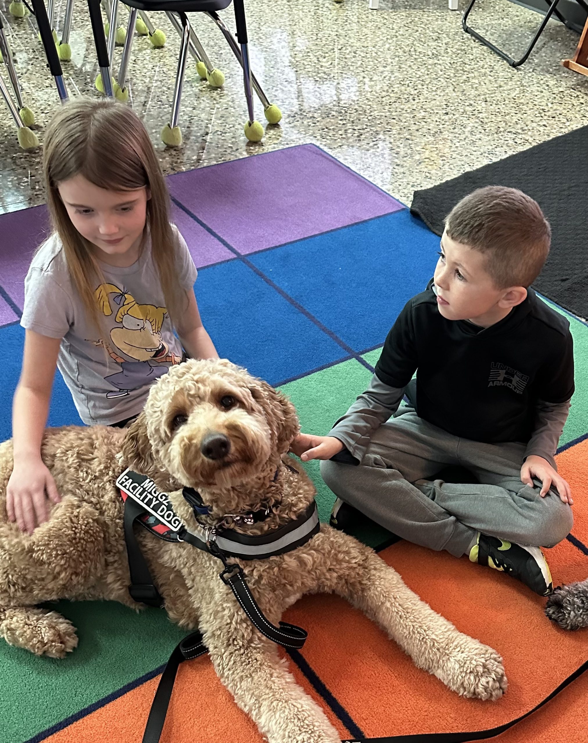 Two students enjoying the Doodle Time they earned as a reward in class! Miggz loves it too!